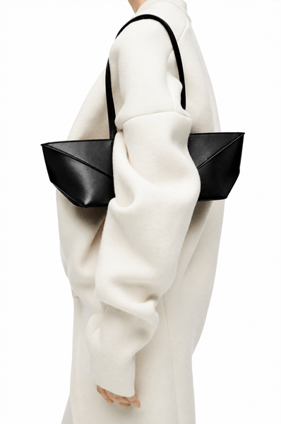Load image into Gallery viewer, LOEWE Cropped Puzzle Fold Shoulder Bag In Shiny Calfskin Black