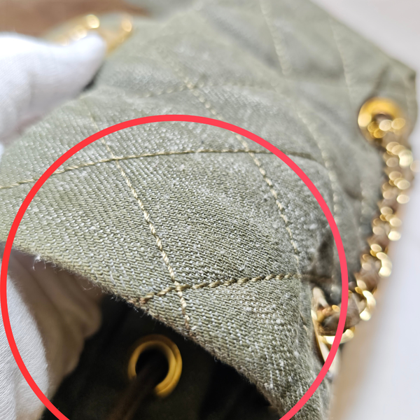 Load image into Gallery viewer, CHANEL Khaki / Brown Quilted Denim and Leather CC Backpack