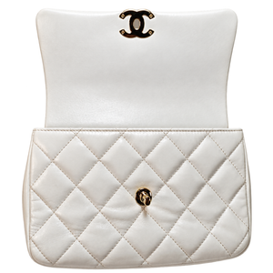 CHANEL Lambskin Top Handle Chain Shoulder Bag in White