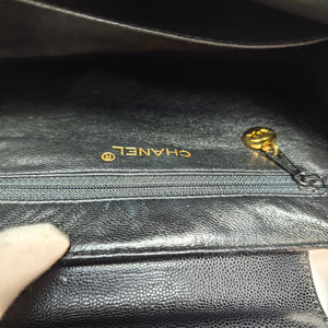 CHANEL Vintage Mini Kelly Black Caviarskin Leather Hand Bag