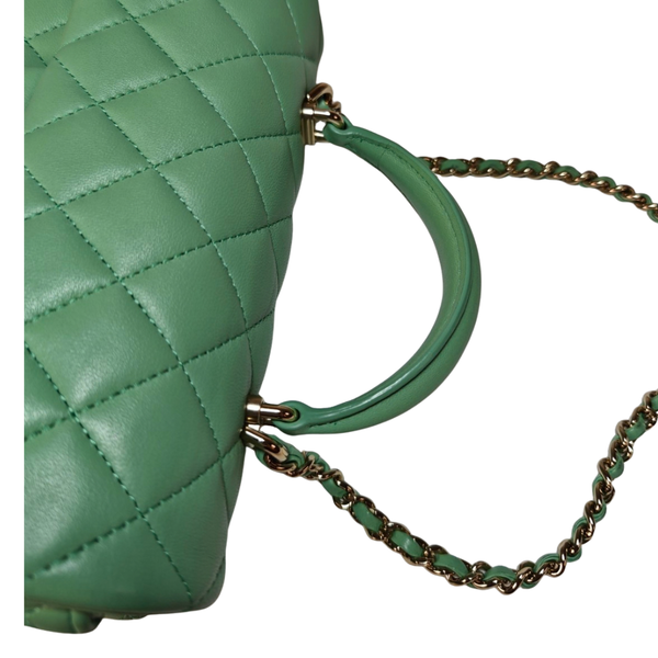 Load image into Gallery viewer, CHANEL Matelasse Top Handle Mini Flap Bag Light Green AS2431
