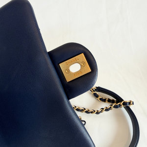 CHANEL Mini Navy Blue Lambskin In The Loop Flap
