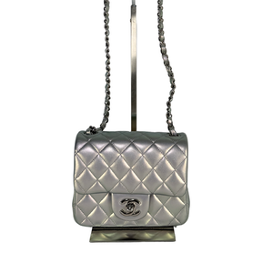CHANEL Metallic Silver Calfskin Square Classic Flap Bag