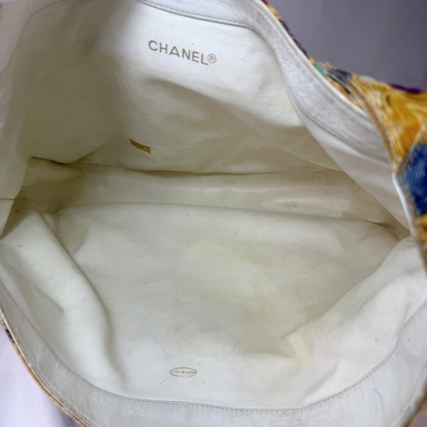 Load image into Gallery viewer, CHANEL Vintage Gripoix Large Canvas and Leather Shoulder Bag 1980s
