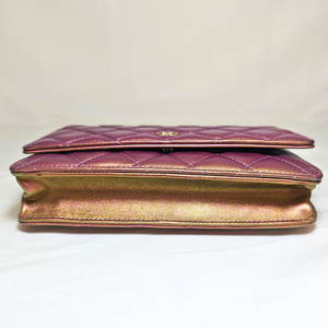 CHANEL Iridescent Purple Matelasse  Calfskin Wallet on Chain Pale Gold Hardware (WOC)