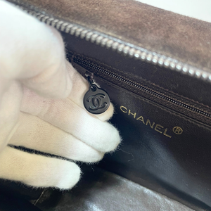CHANEL Vintage 90s CC Logo Brown Suede Leather Timeless Vanity Bag