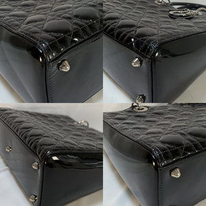 Lady Dior Patent Leather Black Quilted Large Handbag