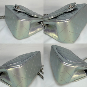CHANEL Metallic Silver Calfskin Square Classic Flap Bag