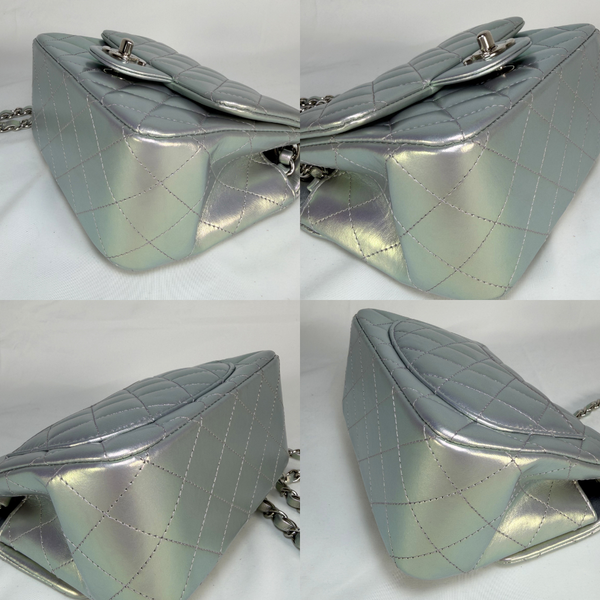 将图片加载到图库查看器，CHANEL Metallic Silver Calfskin Square Classic Flap Bag
