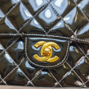 CHANEL Black Flap Backpack Patent Leather Gold CC Logo Hardware