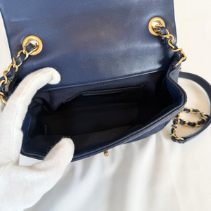 CHANEL Mini Navy Blue Lambskin In The Loop Flap