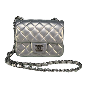 CHANEL Metallic Silver Calfskin Square Classic Flap Bag