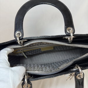 Lady Dior Patent Leather Black Quilted Large Handbag