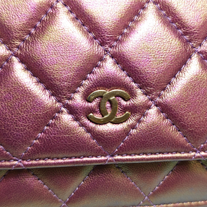 CHANEL Iridescent Purple Matelasse  Calfskin Wallet on Chain Pale Gold Hardware (WOC)