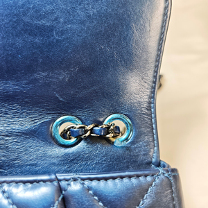 CHANEL Navy Blue Mini Single Flap Silver Metal Fitting Shoulder Bag