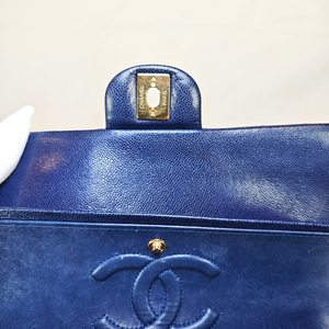 CHANEL Navy Caviar Medium Classic Flap Bag Serial Plate