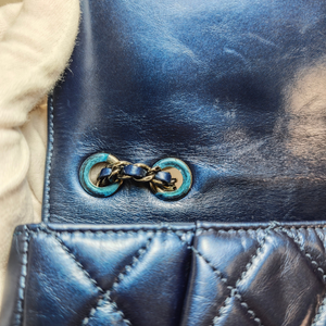 CHANEL Navy Blue Mini Single Flap Silver Metal Fitting Shoulder Bag