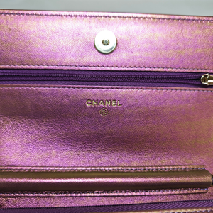 CHANEL Iridescent Purple Matelasse  Calfskin Wallet on Chain Pale Gold Hardware (WOC)