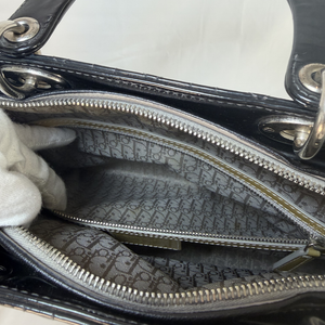 Lady Dior Patent Leather Black Quilted Large Handbag
