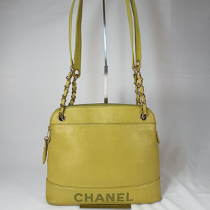 CHANEL Lime Color Caviarskin Leather Shoulder Bag