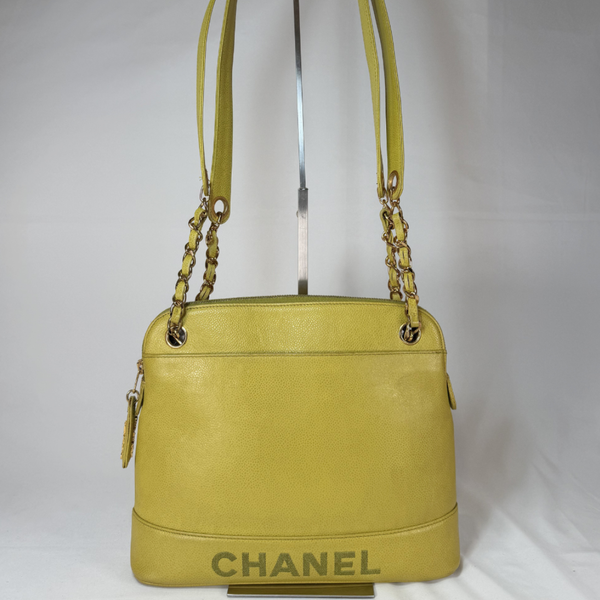 Load image into Gallery viewer, CHANEL Lime Color Caviarskin Leather Shoulder Bag
