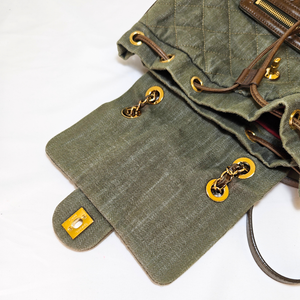 CHANEL Khaki / Brown Quilted Denim and Leather CC Backpack