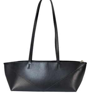 LOEWE Cropped Puzzle Fold Shoulder Bag In Shiny Calfskin Black