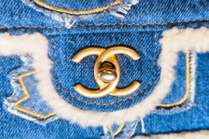 CHANEL Egyptian Hieroglyph Flap Bag Denim and Shearling Medium