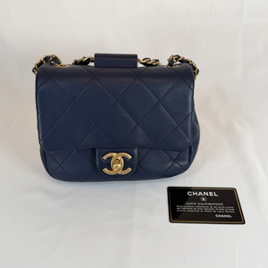 CHANEL Mini Navy Blue Lambskin In The Loop Flap