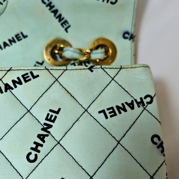 Load image into Gallery viewer, CHANEL Mint Green JUMBO LOGO Flap Bag
