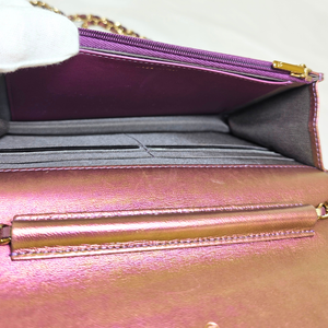 CHANEL Iridescent Purple Matelasse  Calfskin Wallet on Chain Pale Gold Hardware (WOC)