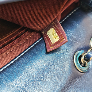 CHANEL Navy Blue Mini Single Flap Silver Metal Fitting Shoulder Bag