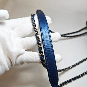 CHANEL Navy Blue Mini Single Flap Silver Metal Fitting Shoulder Bag