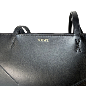 LOEWE Cropped Puzzle Fold Shoulder Bag In Shiny Calfskin Black