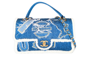 CHANEL Egyptian Hieroglyph Flap Bag Denim and Shearling Medium