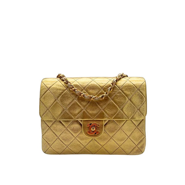 将图片加载到图库查看器，CHANEL Vintage Gold Lambskin 20cm Mini Square Flap Bag
