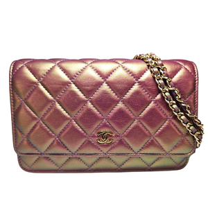 CHANEL Iridescent Purple Matelasse  Calfskin Wallet on Chain Pale Gold Hardware (WOC)