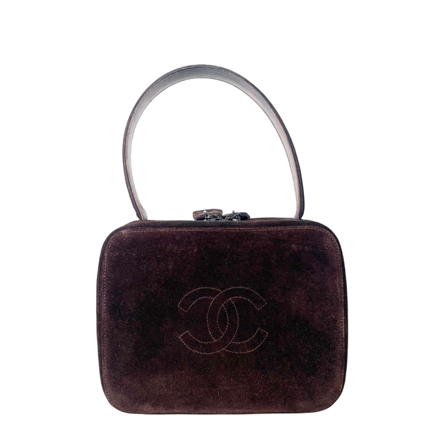 Load image into Gallery viewer, CHANEL Vintage 90s CC Logo Brown Suede Leather Timeless Vanity Bag

