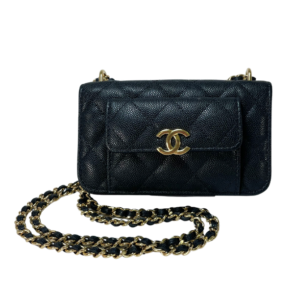 Load image into Gallery viewer, CHANEL Quilted Caviar Pocket Twins Clutch Light Gold Hardware, 2023
