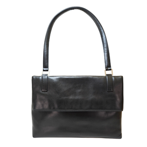CHANEL Shoulder Black Leather Bag with Embossed CHANEL Logo