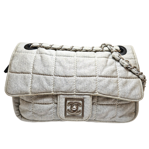 CHANEL Quilted Sports Flap Grey Cotton Shoulder Bag