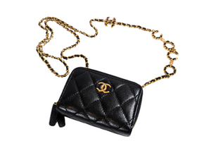 CHANEL Caviarskin Matelasse  Crossbody Chain Wallet Coin Case