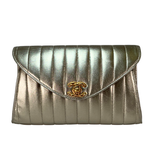CHANEL Mademoiselle Gold  Evening Clutch Purse Gold Hardware, 1992
