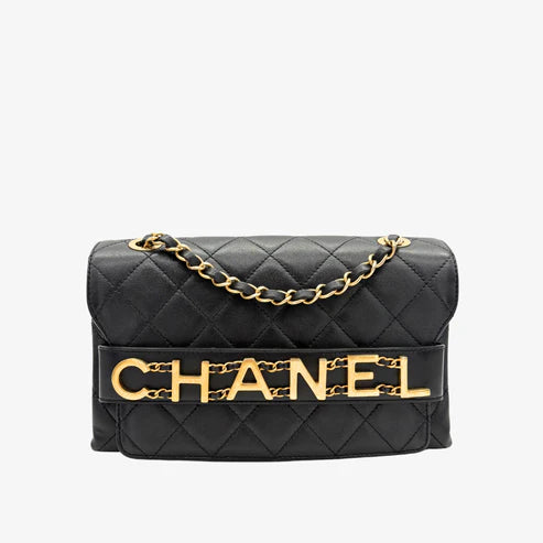 将图片加载到图库查看器，CHANEL Vintage Black Calfskin Enchained Flap Bag
