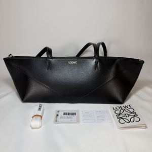 LOEWE Cropped Puzzle Fold Shoulder Bag In Shiny Calfskin Black