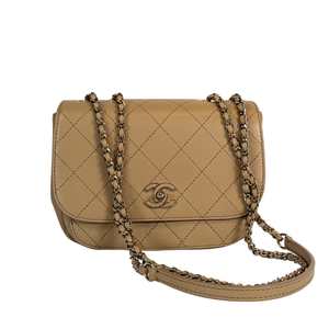 CHANEL Beige Quilted Leather Covered CC Small Crossbody Bag