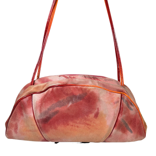 Load image into Gallery viewer, Dior Red Orange Printed Patent Leather Half Moon Shoulder Bag
