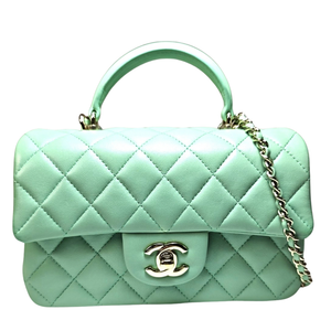 CHANEL Matelasse Top Handle Mini Flap Bag Light Green AS2431