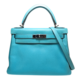 HERMES Kelly 28 Taurillon Clemence Blue Jean Stamp T