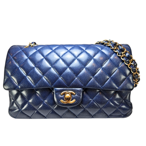 CHANEL Navy Caviar Medium Classic Flap Bag Serial Plate